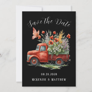 Röda vallmo & Fjäril Lastbil Save the Date-kort Inbjudningar