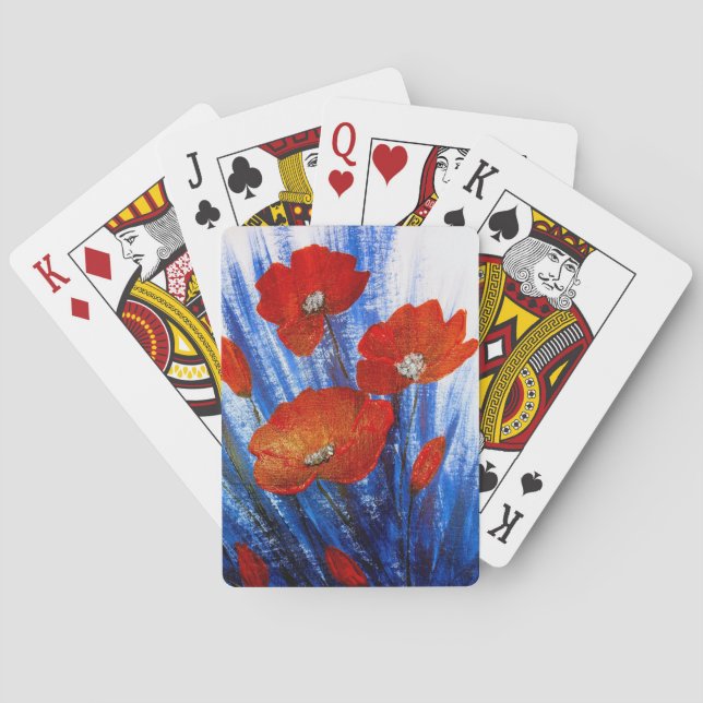 Röda vallmo i blågräs casinokort (Baksidan)