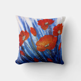 Röda vallmo i blågräs kudde