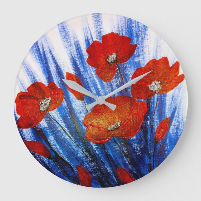 Röda vallmo i blågräs stor klocka (Framsida)