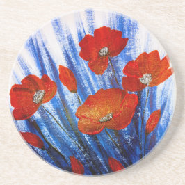 Röda vallmo i blågräs underlägg