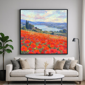 Röda vallmo - Impressionistisk landskapsstilstil Poster