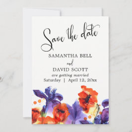 Röda vallmo, lila iris akvarell Save the Date Spara Datumet