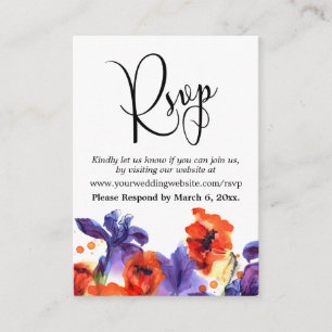 Röda vallmo & lila iris RSVP Online Infogningskort Tilläggskort