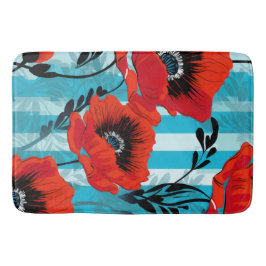 Röda vallmo och blå rand badrumsmatta