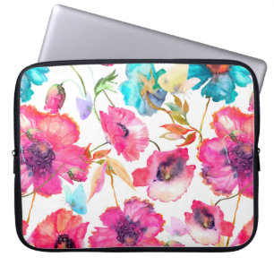 Röda vallmo och blåa blommor med fjärilar, väteflu laptop fodral