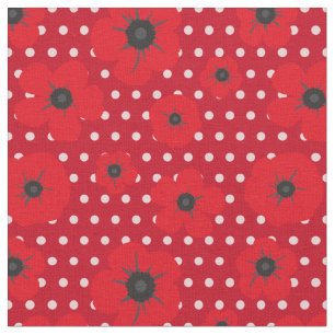 Röda vallmo och Polka dots Mönster Tyg