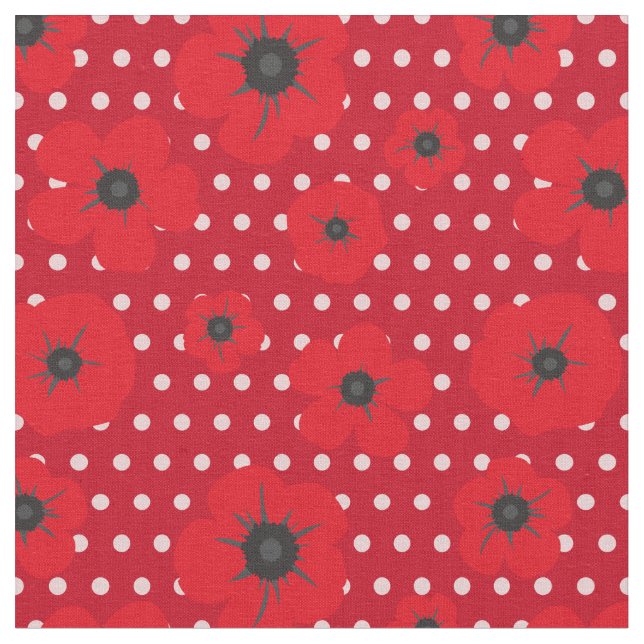 Röda vallmo och Polka dots Mönster Tyg (Närbild)