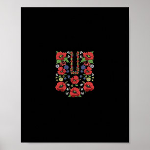 Röda vallmo Ukraina Söt blommig ukrainsk Vyshyvan Poster