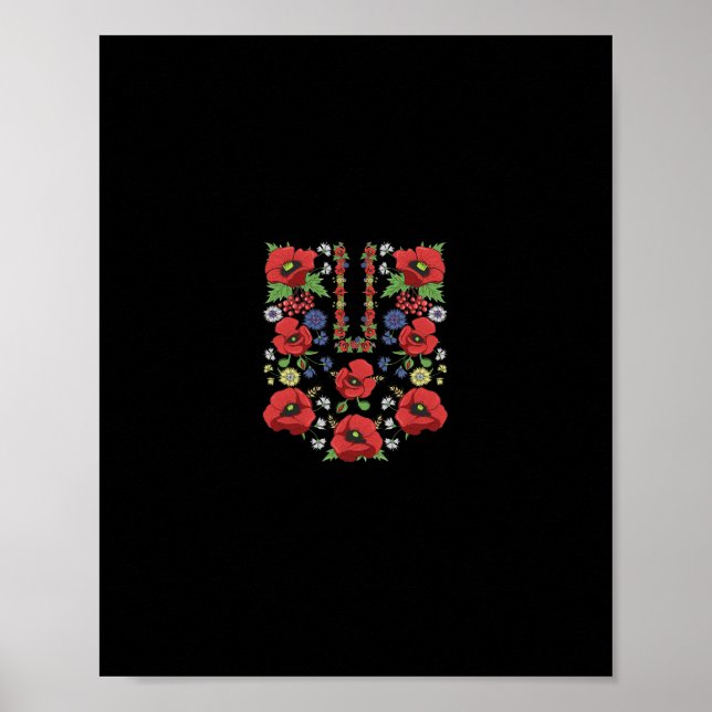 Röda vallmo Ukraina Söt blommig ukrainsk Vyshyvan Poster (Framsidan)