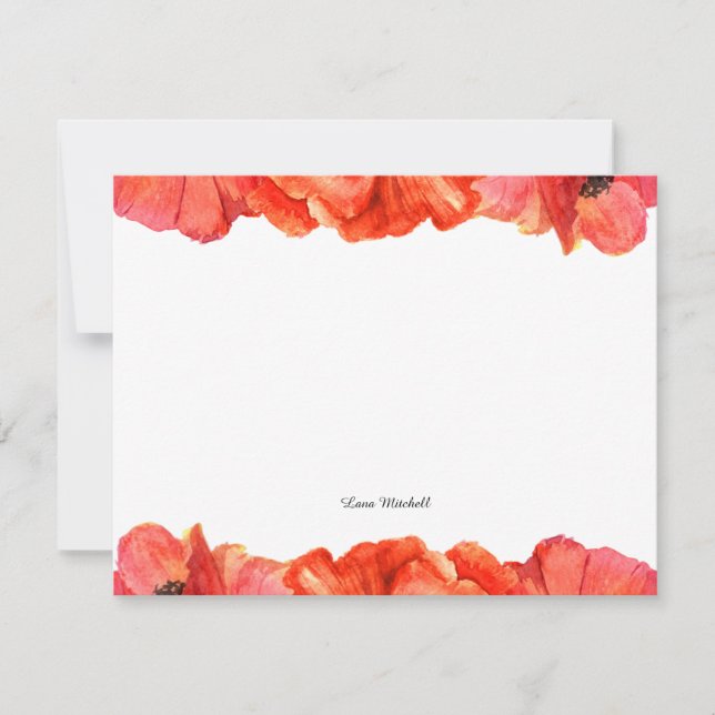 Röda vallmo, vattenfärg anteckningskort (Framsida)