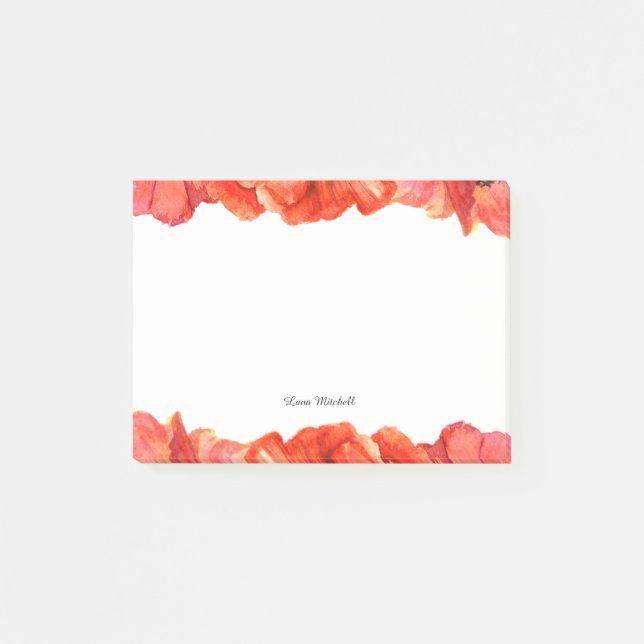 Röda vallmo, vattenfärg post-it block (Framsida)