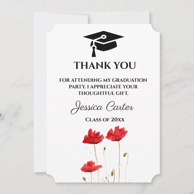 Röda vallmoblommig examens tacksamhet  inbjudningar (Framsida)