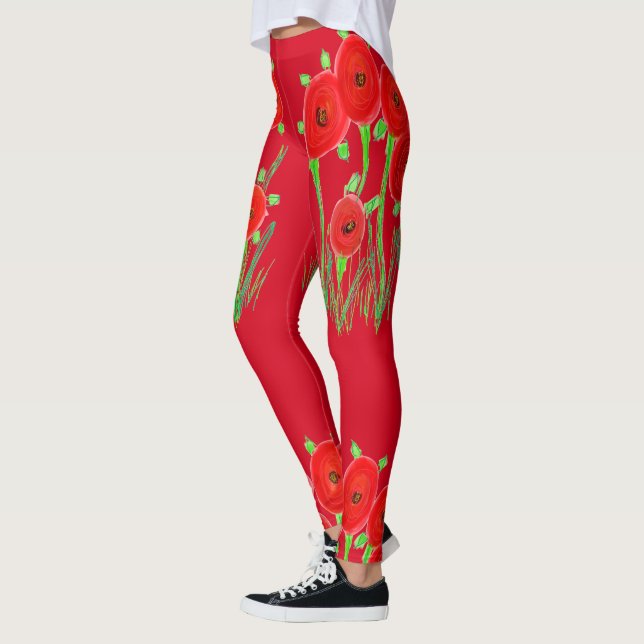 Röda vallmoblommiga Leggings (Vänster)