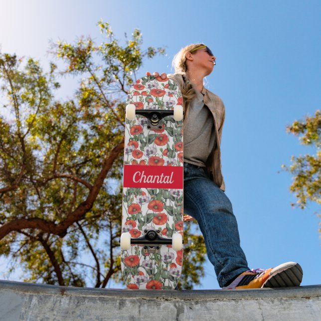 Röda vallmoblommönster Personligt  Mini Skateboard Bräda 18,5 Cm (Utomhus 1)