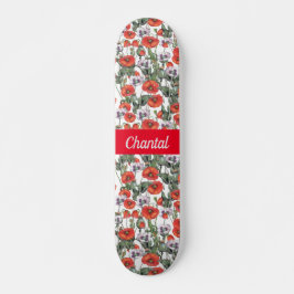 Röda vallmoblommönster Personligt Mini Skateboard Bräda 18,5 Cm