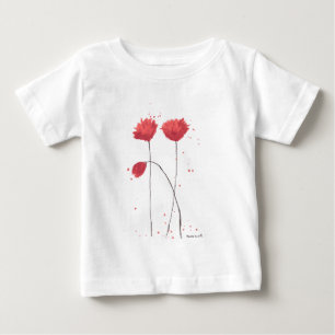 Röda vallmoblommor akvarell rustika vilda blommor tee
