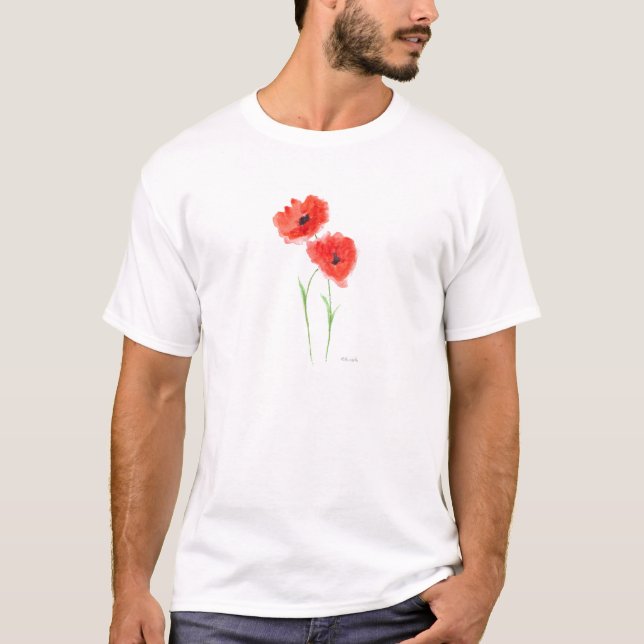 Röda vallmoblommor blommigt poppies Natur rustik Tee (Framsida)