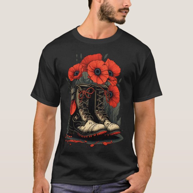 Röda vallmoblommor, blomstrande militärboxar, 4:e  t shirt (Framsida)