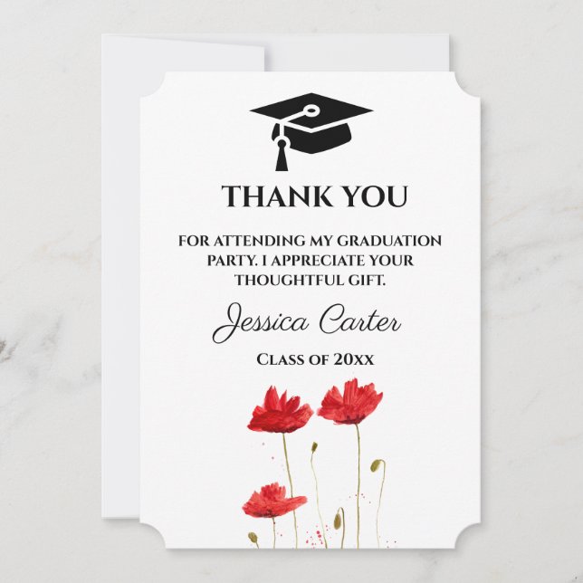 Röda vallmoblommor Graduation tack  Inbjudningar (Framsida)