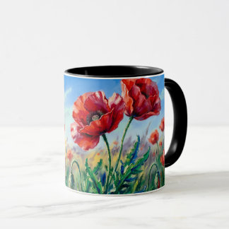 Röda vallmoblommor keramikkopp – Levande äng oljem Mugg