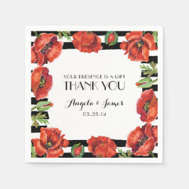 Röda vallmoblommor med Black Rand Bröllop Pappersservett