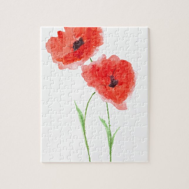 Röda vallmoblommor Nature Vacker Watercolor Pussel (Vertikal)