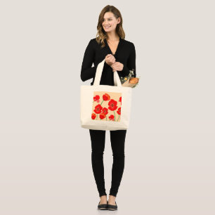 Röda vallmoblommor på Beige Background Illustratio Jumbo Tygkasse