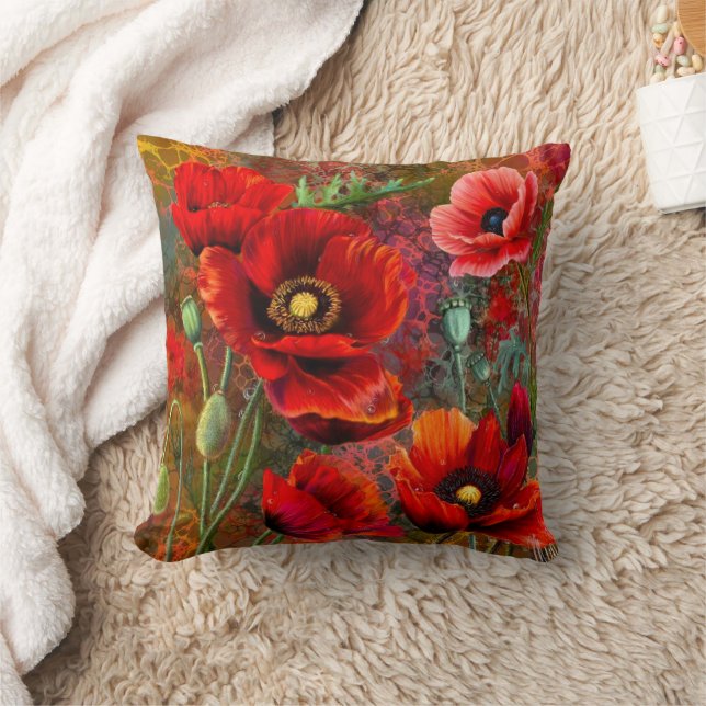 Röda vallmopillow kudde (Filt)
