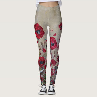 Röda vallmor för damasker leggings