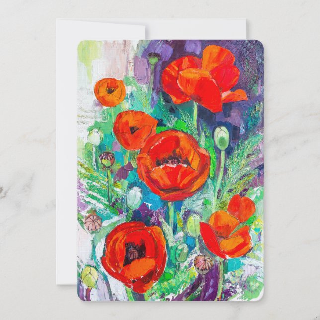 Röda vallmor Impasto konst Blommig Inbjudningar (Framsida)