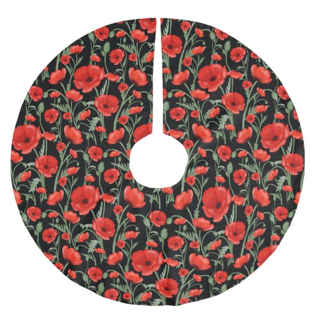 Röda vallmor julgransmatta borstad polyester (Framsidan)
