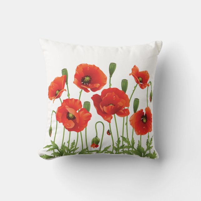 Röda vallmor kudder ukrainsk design kudde (Framsida)
