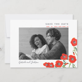 Röda vallmor modern blomsterbröllop save the date spara datumet