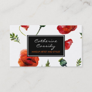 Röda vallmor, svartvit blommigt, Makeupkonstnär Visitkort