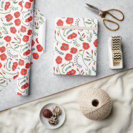 Röda vallmos moderna blomsterbröllop  presentpapper