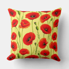 Röda vallmos och gröna stjälkar kudde