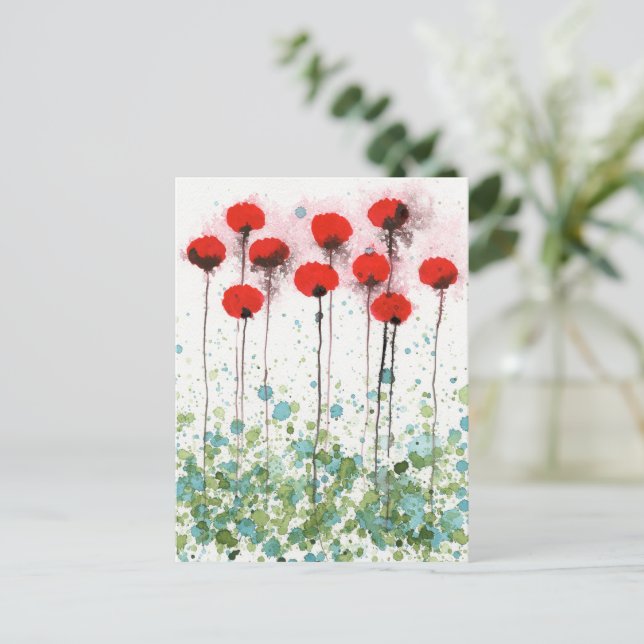 Röda vallmosor Akvarell Blommor Postkort Vykort (Stående Fram)
