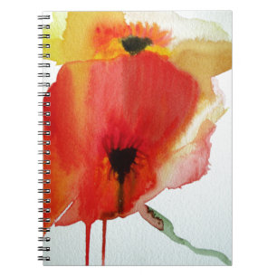 Röda vallmosor akvarell modern blomsterkonst anteckningsbok med spiral