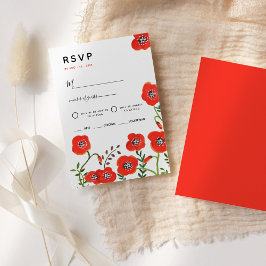 Röda vallmosor modern blomsterbröllop RSVP-kort OSA Kort