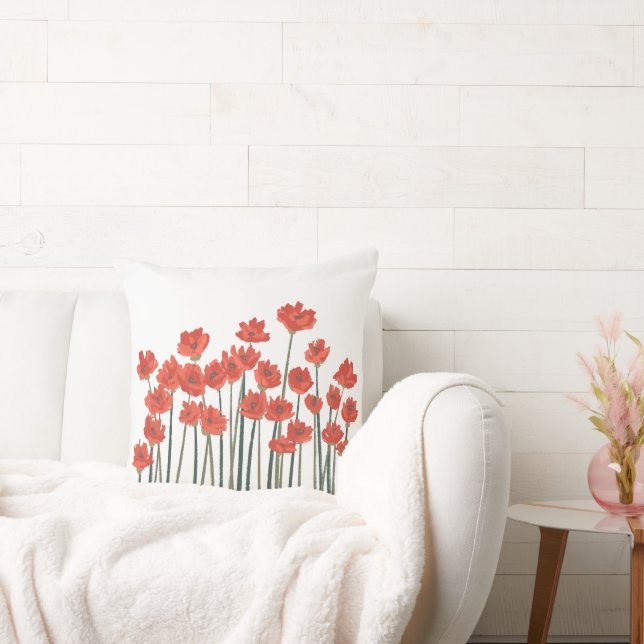 Röda vallmosor Modern blomsterkonst  Kudde (Soffa)