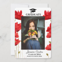 Röda vallmosor Rustik blomster examensannonsering 