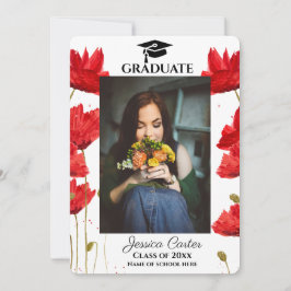 Röda vallmosor Rustik blomster examensannonsering  Inbjudningar