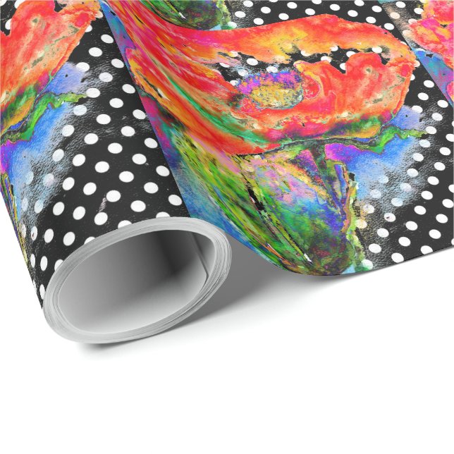 Röda vallmosvarta och vita polkaminer presentpapper (Rullad Hörn)