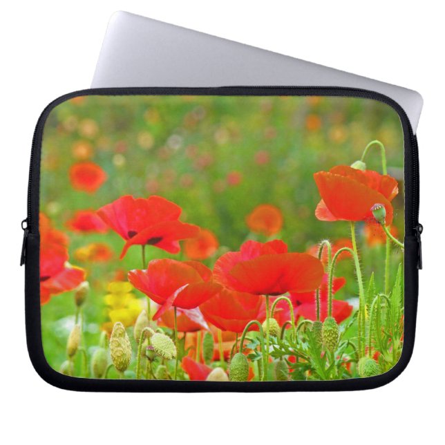 Röda vallmoväxter dator laptopväska skydd laptop sleeve (Framsidan)