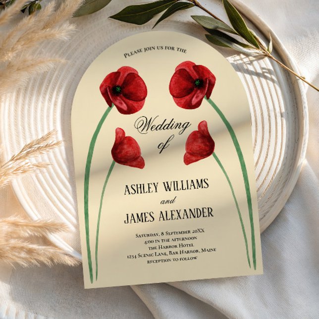 Röda vallmoväxter moderna bröllopsblommor inbjudningar (Skapare uppladdad)