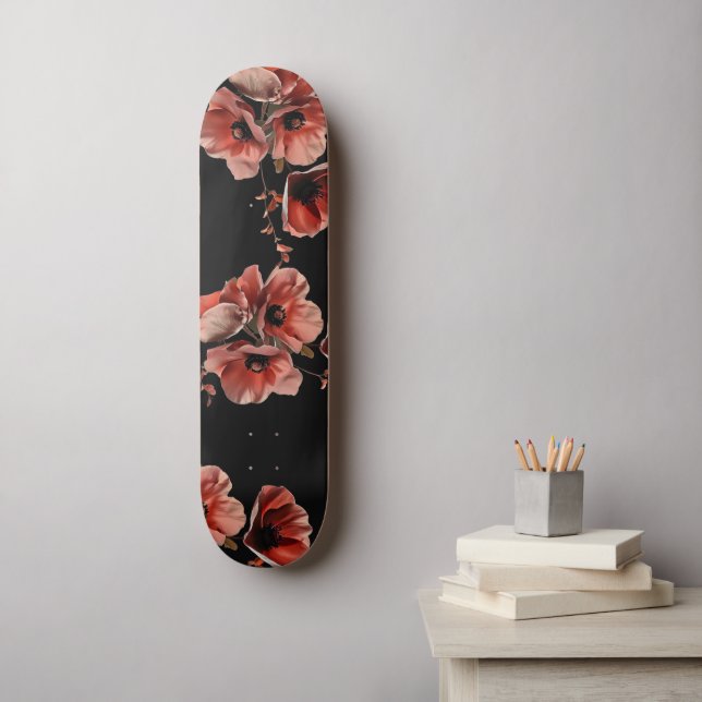 Röda vallmoväxter Svarta blommor Mini Skateboard Bräda 18,5 Cm (Väggkonst)