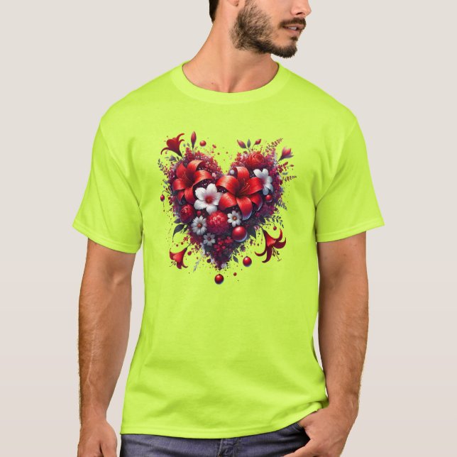 Röda vårblommor hjärta-53476 t shirt (Framsida)
