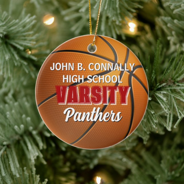 Röda Varsity Basketlag Anpassad Jul Julgransprydnad Keramik (Träd)