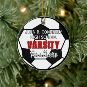 Röda Varsity Fotboll Anpassad Högstadiet Jul Julgransprydnad Keramik